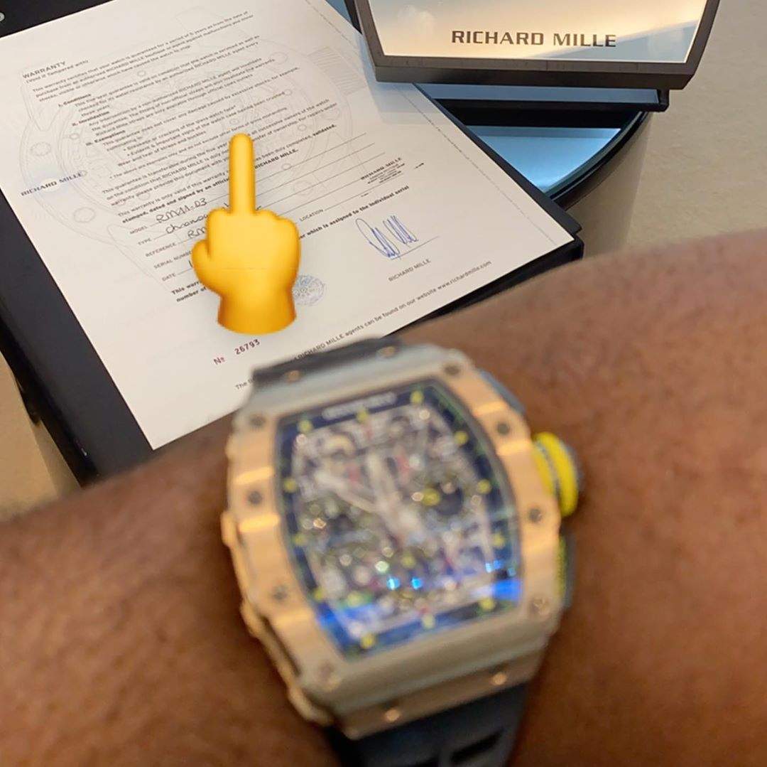 Hushpuppi shows off his N90m ($250k) Richard Mille wrist watch